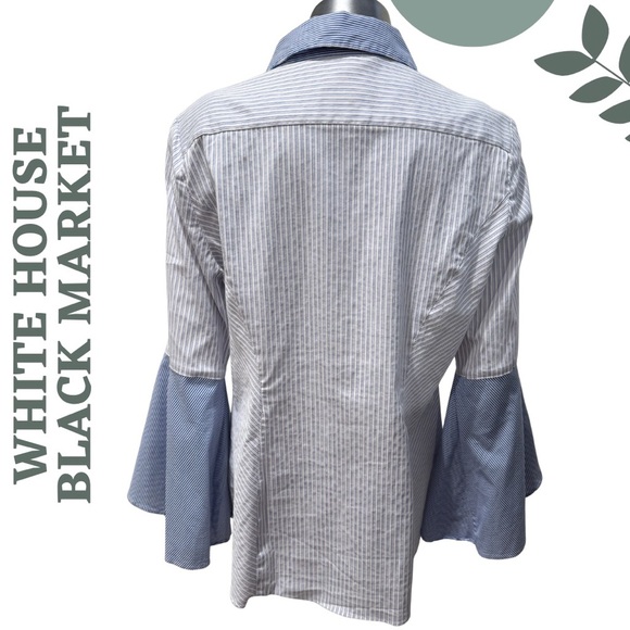 White House Black Market Bell Sleeve Striped Button Front Blouse Top Size 14 - Picture 3 of 7